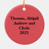 Personalisiert Red Holly Family Names Weihnachten Keramik Ornament (Hinten)