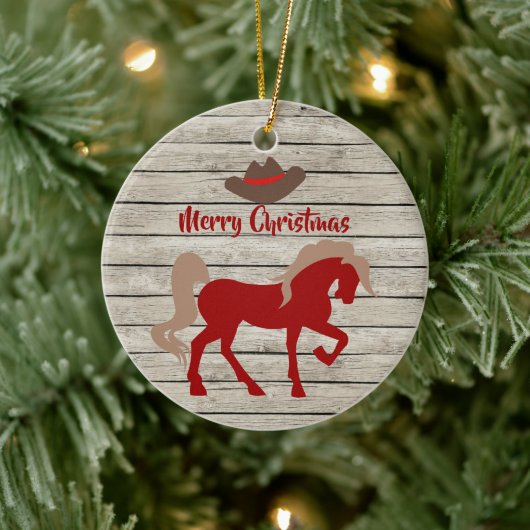 Personalisiert Red Horse und Cowboy Hat Weihnachte Keramik Ornament (Baum)