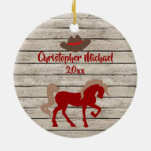 Personalisiert Red Horse und Cowboy Hat Weihnachte Keramik Ornament (Hinten)