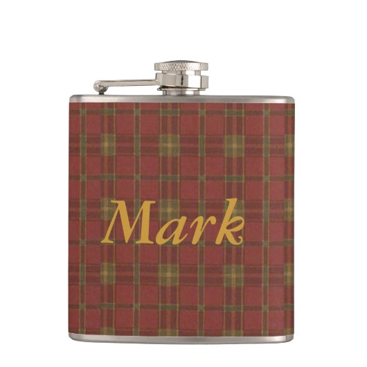 Personalisiert Red Kariert Flask Flachmann (Vorderseite)