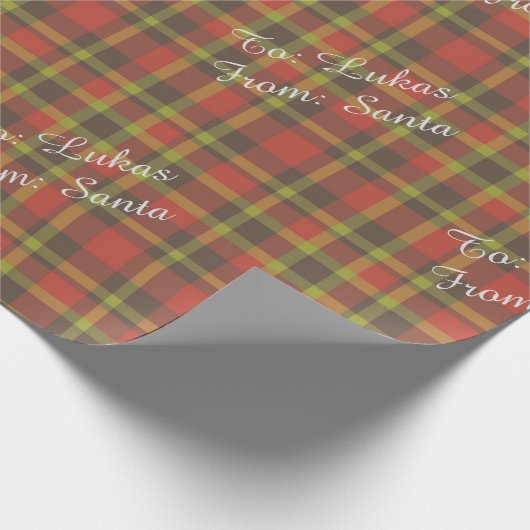 Personalisiert Red Kariert Kids Holiday Weihnachts Geschenkpapier (Ecke)