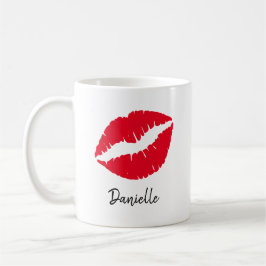 Personalisiert Red Lipstick Kiss Print Kaffeetasse