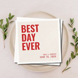 Personalisiert Red Modern Best Day Ever Wedding Serviette