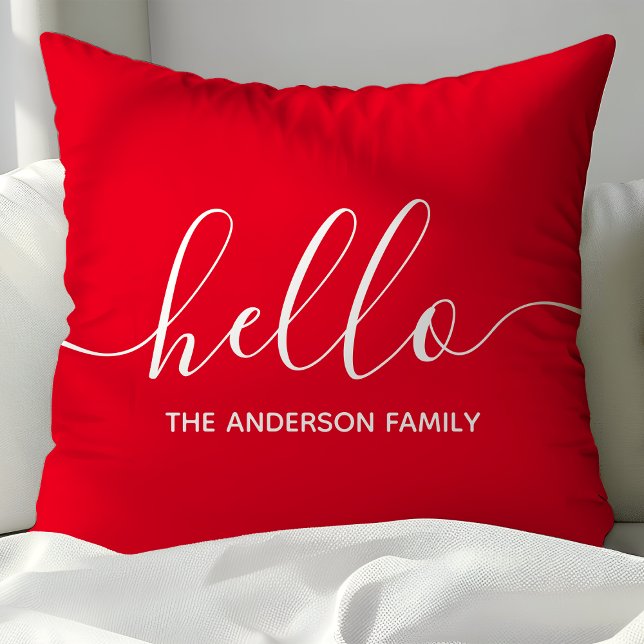 Personalisiert Red Script Hello Kissen (Von Creator hochgeladen)