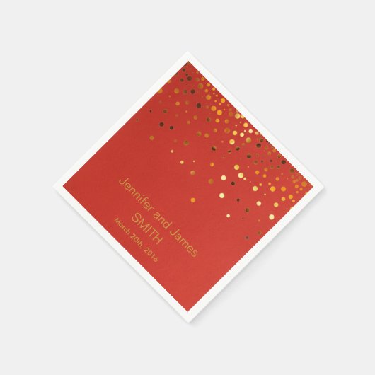 Personalisiert Red Wedding Confetti Gold Glitzer Serviette (Ecke)