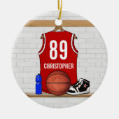 Personalisiert Red White Basketball Jersey Keramik Ornament (Vorne)