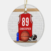 Personalisiert Red White Basketball Jersey Keramik Ornament (Links)