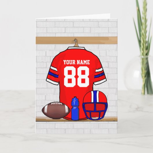 Personalisiert Red White Blue Football Jersey Karte (Vorderseite)