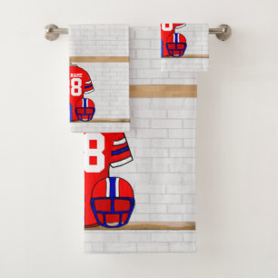 Personalisiert Red White Football Jersey Badhandtuch Set