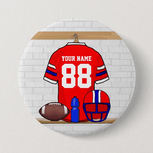 Personalisiert Red White Football Jersey Button (Vorderseite)