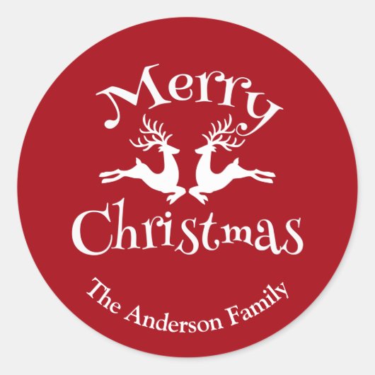 Personalisiert Red White Frohe Weihnachtsmann Runder Aufkleber (Vorderseite)