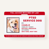 Personalisiert Red White PTSD Service Dog Foto ID Ausweis (Vorderseite)