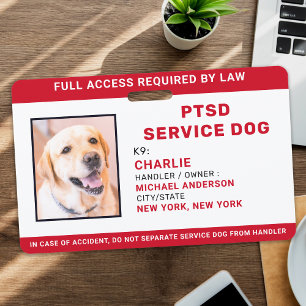 Personalisiert Red White PTSD Service Dog Foto ID Ausweis