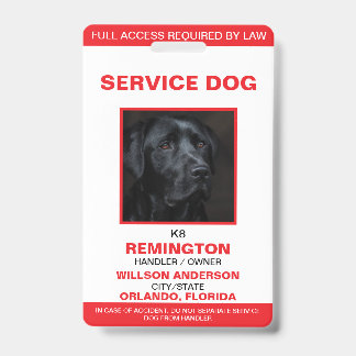 Personalisiert Red White Service Dog Foto ID Ausweis