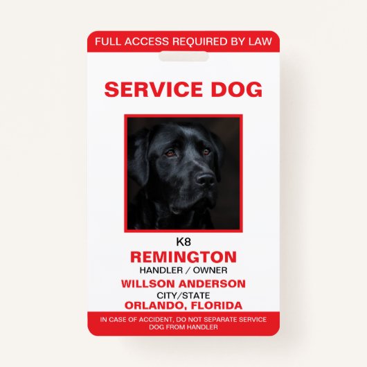 Personalisiert Red White Service Dog Foto ID Ausweis (Vorderseite)