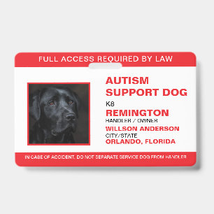 Personalisiert Red White Service Dog Foto ID Ausweis