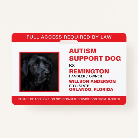 Personalisiert Red White Service Dog Foto ID Ausweis (Vorderseite)