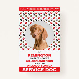 Personalisiert Red White Service Dog Foto ID Ausweis