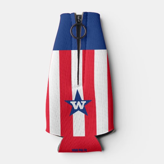 Personalisiert Red White Strip Stars Patriot Flaschenkühler (Rückseite)