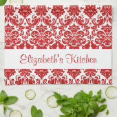 Personalisiert Red White Vintag Damask Geschirrtuch (Gefaltet)