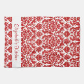 Personalisiert Red White Vintag Damask Geschirrtuch (Horizontal)
