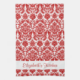 Personalisiert Red White Vintag Damask Geschirrtuch