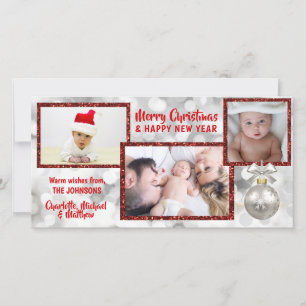 Personalisiert Red White Weihnachtsfeiertag FOTO Feiertagskarte