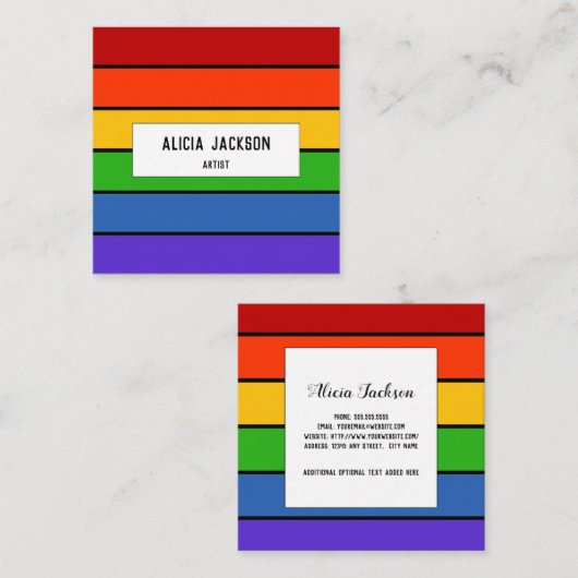Personalisiert | Regenbogenstreifen Quadratische Visitenkarte (Vorne/Hinten)