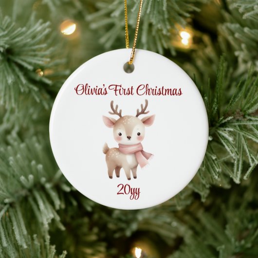 Personalisiert Rentier Baby Girl Erste Weihnachtsf Keramik Ornament (Baum)