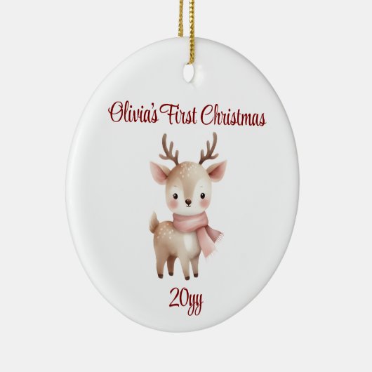 Personalisiert Rentier Baby Girl Erste Weihnachtsf Keramik Ornament (Rechts)