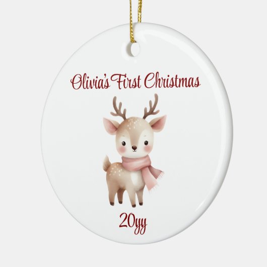 Personalisiert Rentier Baby Girl Erste Weihnachtsf Keramik Ornament (Links)
