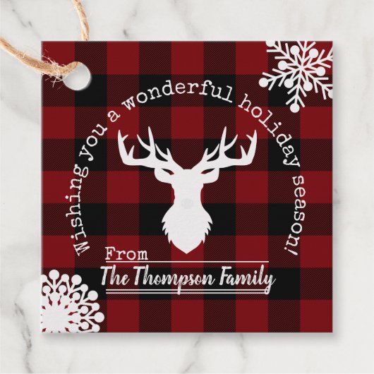 Personalisiert Rentier Rot und Black Buffalo Karie Geschenkanhänger (Vorderseite)
