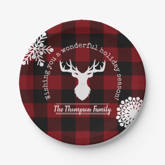 Personalisiert Rentier Rot und Black Buffalo Karie Pappteller (Vorderseite)