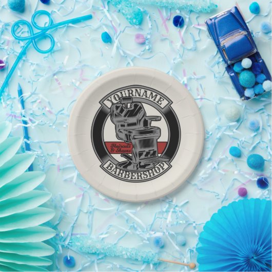 Personalisiert Retro BarberShop Barber Chair Salon Pappteller (Party)