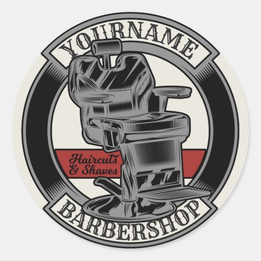 Personalisiert Retro BarberShop Barber Chair Salon Runder Aufkleber (Vorderseite)