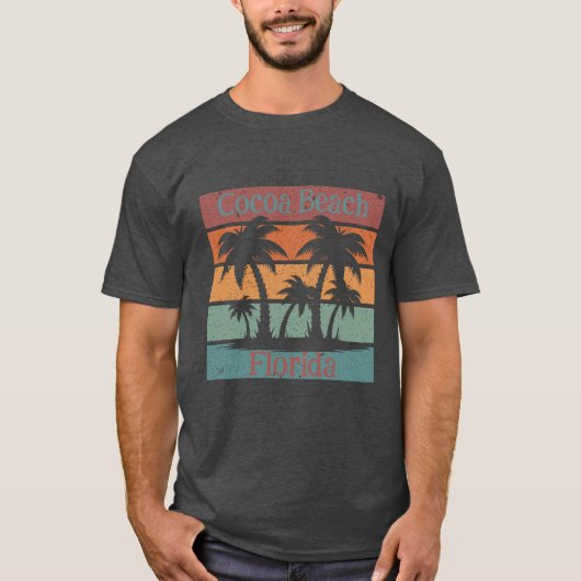 Personalisiert Retro Beach Palms Sunset T-Shirt (Vorderseite)