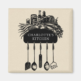 Personalisiert Retro Black Cream Kitchen Magnet