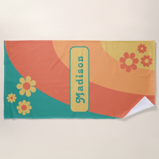 Personalisiert Retro Daisy Arch Groovy Strandtuch (Vorderseite)