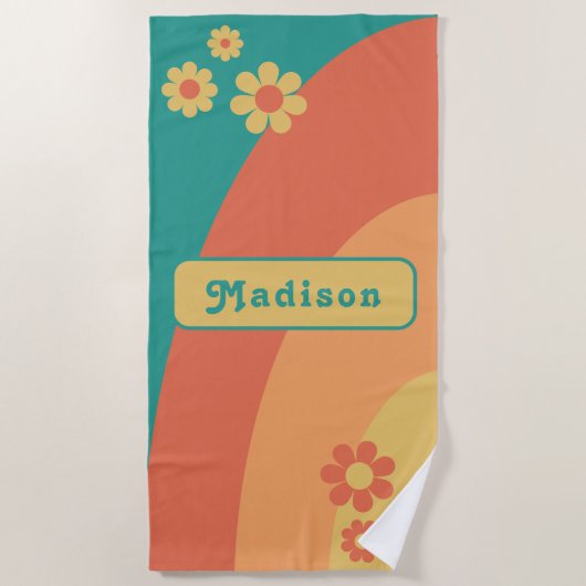 Personalisiert Retro Daisy Arch Groovy Strandtuch (Vorderseite)