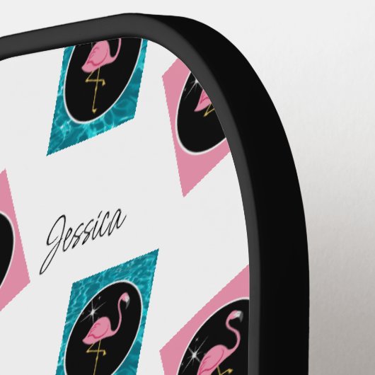 Personalisiert Retro Flamingo Pickleball Paddle (Linke Seite)