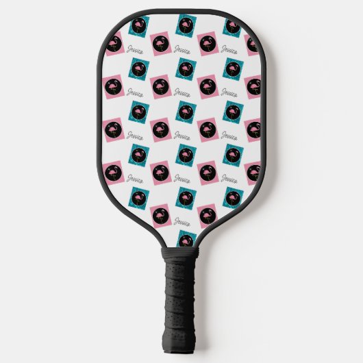 Personalisiert Retro Flamingo Pickleball Paddle (Rückseite)