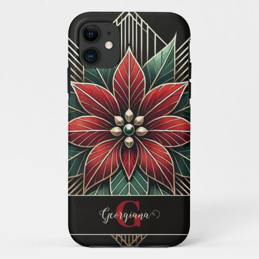 Personalisiert Retro Flora Art Deco Poinsettia Case-Mate iPhone Hülle (Rückseite)