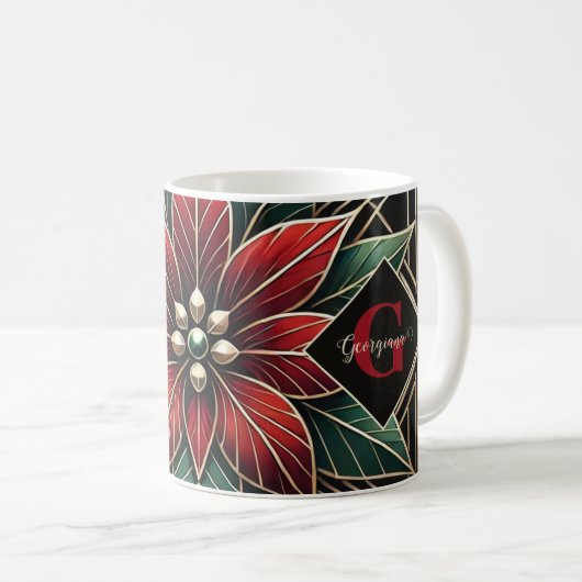 Personalisiert Retro Flora Art Deco Poinsettia Kaffeetasse (VorderseiteRechts)