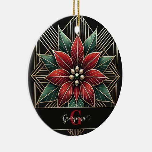 Personalisiert Retro Flora Art Deco Poinsettia Keramik Ornament (Rechts)