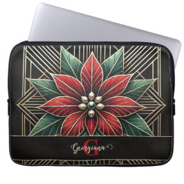 Personalisiert Retro Flora Art Deco Poinsettia Laptopschutzhülle