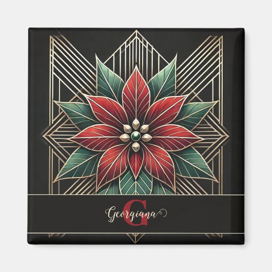 Personalisiert Retro Flora Art Deco Poinsettia Magnet (Vorne)