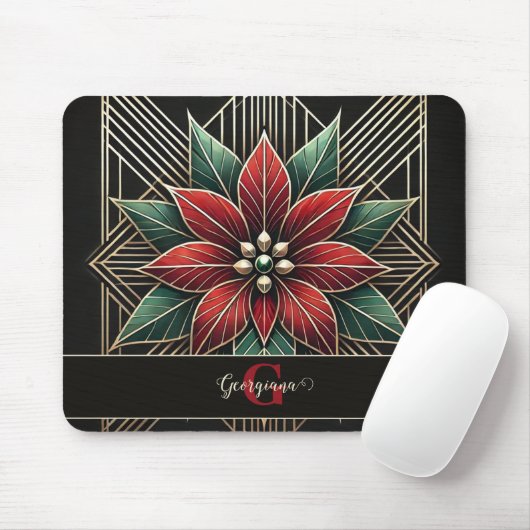 Personalisiert Retro Flora Art Deco Poinsettia Mousepad (Mit Mouse)