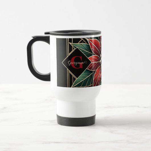 Personalisiert Retro Flora Art Deco Poinsettia Reisebecher (Links)