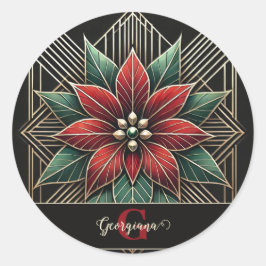 Personalisiert Retro Flora Art Deco Poinsettia Runder Aufkleber