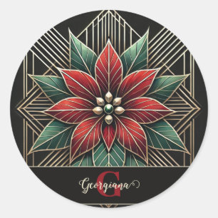 Personalisiert Retro Flora Art Deco Poinsettia Runder Aufkleber
